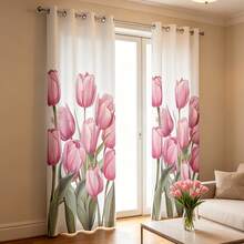 Lightweight, Semi-Sheer Curtains With A Linen Texture And Floral Print, Softly Filtering Light, 2-Piece Set For Bedroom And Living Room - Pink - View 5