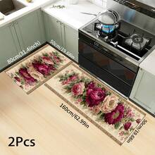 1pc 2D Floral Pattern Printed Rug, Long Doormat Series, Indoor Entrance Mat, Bedroom Bedside Mat, Kitchen Mat, Suitable For Living Room, Laundry Room, Bathroom - Multicolor - View 14