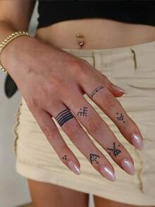 STARTTOOS Y2K Style Fingerprint Temporary Tattoo Stickers, 1-2 Weeks Waterproof Smudge-Proof Small Pattern For Finger, Ear, Shoulder, Neck, Collarbone - Blue - View 2