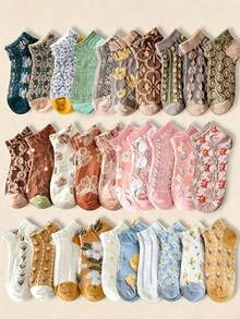 20 Pairs Women's Casual Jacquard Ankle Socks, Spring/Autumn - Multicolor - View 2