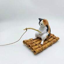 Creative Cute Cat Sitting In Boat Fishing Fish Tank Decoration, High-Quality Resin Aquarium Landscaping Accessory, Fishing Cat Figurine, Non-Floating, Realistic Detail Potted Plant Desktop Ornament - A - View 13