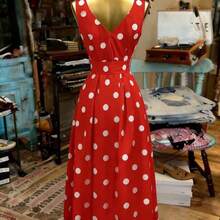 guangzhougaolangshangmao  Vestido elegante de mujer con decoración de lazo a lunares para fiestas navideñas y de Año Nuevo - Rojo - Ver 3