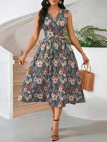 Lady Vestido de verano sin mangas de longitud media con estampado gráfico abstracto de degradado teñido a mano para mujeres - Multicolor 2 - Ver 6