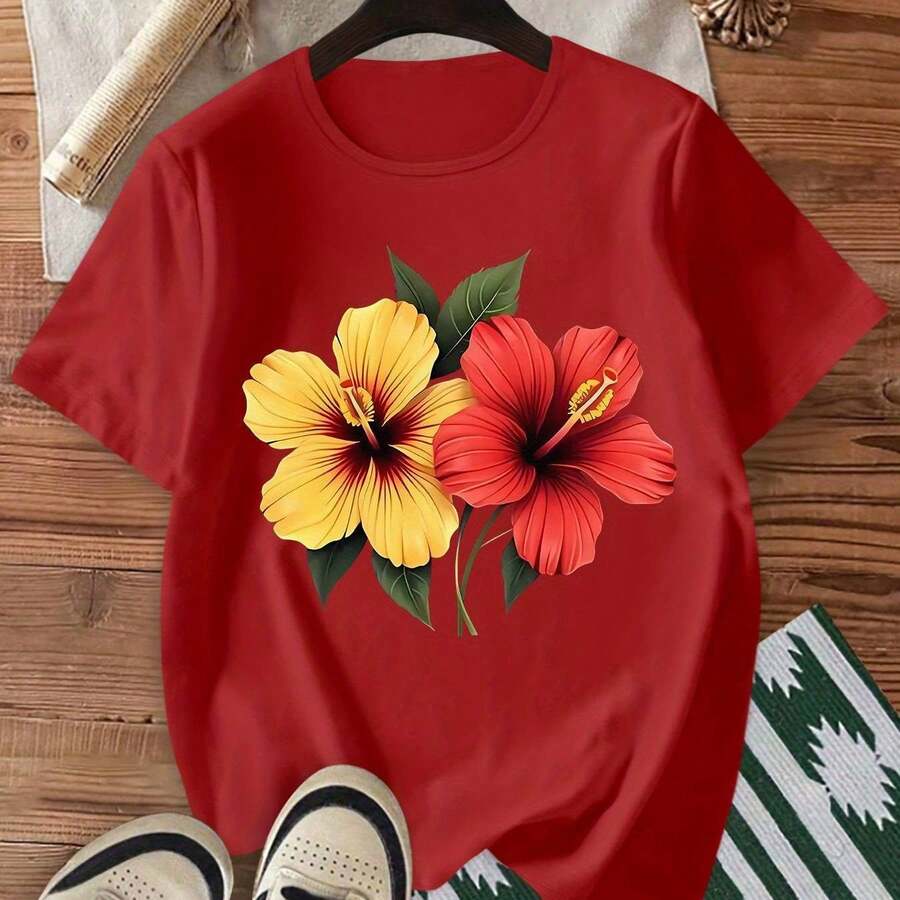 Camiseta para Mujer con Estampado de Corazón y Huella de Animal - Rojo - Ver 1