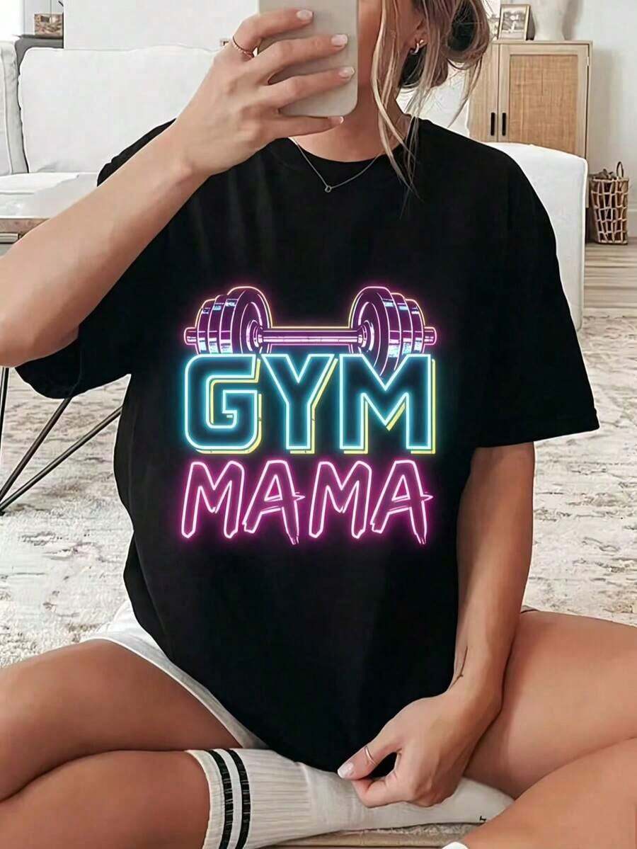 Camiseta 100% Algodón para Mamá Gimnasta, Entrenamiento, Fitness, Levantamiento de Pesas, para Mujer, Transpirable y Cómoda - Negro 2 - Ver 1