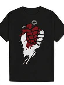 Camiseta Gráfica de Vendaje Granada Roja para Hombres - Estilo Holgado y Urbano para Fiestas, Playa y Ropa Casual| Camiseta Suave y Transpirable para Jóvenes Adultos (Lavable a Máquina, Cuello Redondo Holgado)| Moda Urbana para Todas las Estaciones - Negro - Ver 2