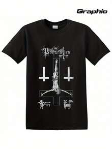Men's Heavy Metal Print T-Shirt - PROFANATICA 'Demo Style' Esoteric Gothic T-Shirt - Black Band Garment, Suitable For Concerts, Gothic Parties And Daily Wear - Adult Heavy Metal Clothing, Rock Band T-Shirt, Concert Wear, Esoteric Print Design, Suitable For Gatherings And House Parties. - 黑色 - 查看 6