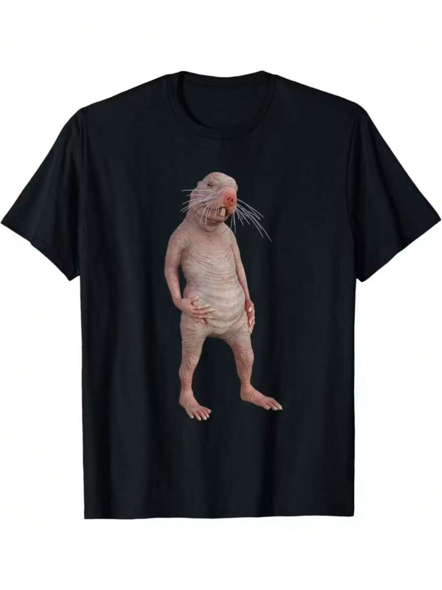 Camiseta Unisex Divertida con Diseño de Mole Desnudo - Diseño Animal Lindo y Peculiar, Tela Elástica y Cómoda, Estilo Casual de Manga Corta con Cuello Redondo, Regalo Divertido para Entusiastas de los Mole camisas de mujer sudaderas para mujer sueter blusa casual mujer verano vestidos de graduación - Negro - Ver 1