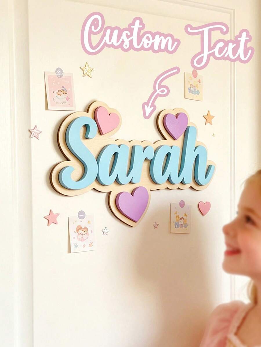 Personalized Heart-Shaped Wooden Door Sign: Customized Name And Number Plaque, Handcrafted From Premium Natural Wood With Multiple Color Options. For Apartments, Bedrooms, Offices, Hotels, Gardens And Other Spaces, Housewarming Gift - Multicolor - View 1