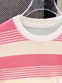 Camiseta gráfica de mujer con estampado de mariposa, leopardo y rayas en bloques de color, de cuello redondo y manga corta, de estilo casual para el verano - Multicolor - Ver 3