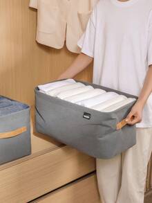 Foldable Fabric Storage Basket With Handle, Clothes Organizer Laundry Hamper, Thickened Steel Frame Storage Box For Clothes, Towels, Diapers, Socks, DVD, Photos Etc. Available In Khaki And Grey, Small/Medium/Large Size - Multicolor - View 19