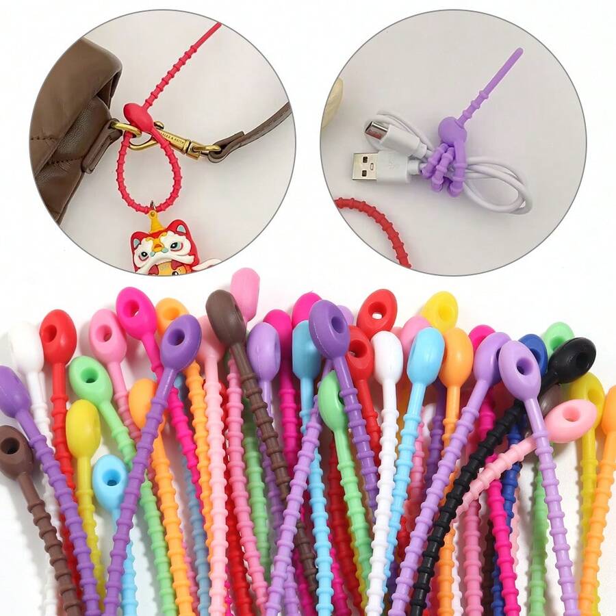 10pcs/Pack 21cm Adjustable Dopamine Color TPE Tadpole Shaped Tie Wraps, Data Cable Organizer, DIY Accessories For Bags, Clothes, Keychains