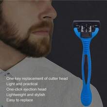 A Three-Layer Manual Razor For Men, Featuring A Premium Classic Design With Multiple Interchangeable Blades, Suitable For Occasions Like Halloween, Easter, And Christmas, As Well As Personal Disposable Shaving Heads - Blue - View 6