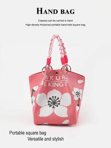 This Color-Block Casual Women's Handbag Features A Black And White Braided Rope Handle Design, Perfect For Professional Women, Teachers And Students - Pink - View 6