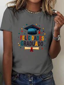 Talla grande - talla extra grande - camiseta de mujer, hecha de algodón puro, tela ligera y transpirable, diseño de cuello redondo, diseño estampado, corte de manga corta, adecuada para primavera y verano. - Gris Oscuro - Ver 6