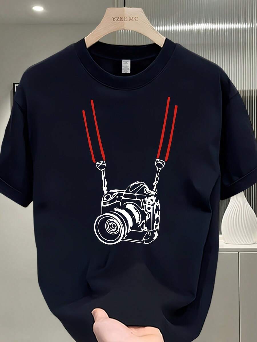 Men's Short-Sleeved T-Shirt, 100% Cotton, From A Fashionable Brand, Modern Style, Versatile And Casual, Suitable For All Seasons. Can Be Worn As A Base Layer In Spring And Autumn Or On Its Own In Summer. Unisex Style, Perfect For Friends. High-Quality, Fashionable Brand T-Shirt, 100% Cotton. - 黑色 - 查看 1