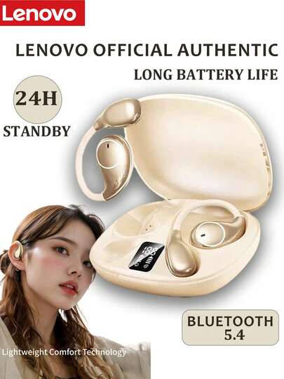 Lenovo 2025新款开放式无线耳机，智能通话降噪，超长续航，数字电量显示，佩戴舒适，适合户外运动