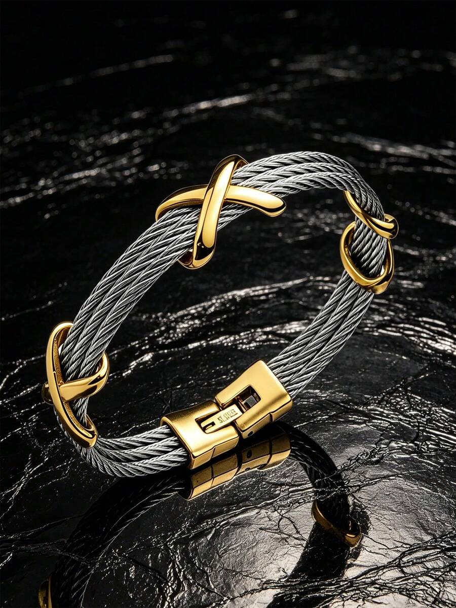 1 chiếc vòng tay cáp dây thừng thép không gỉ phong cách vintage gợi cảm cá nhân hóa, vòng tay nữ nhiều lớp xếp chồng có khóa, phù hợp đeo hàng ngày, tiệc sinh nhật, kỷ niệm, quà tặng trang sức thanh lịch