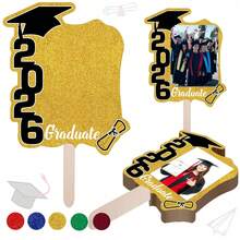 12 pièces Éventails à main silhouette de remise des diplômes, fournitures de fête de remise des diplômes personnalisées 2026, cadre photo DIY vierge, cadeaux de fête de remise des diplômes - Multicolore - Voir 2