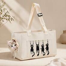 1 pieza Bolso de transporte para gatos 2D, con correa ajustable para el hombro, bolsa de viaje transpirable para gatos con abertura con cordón, bolso de lona con estampado de gatos de varios patrones para gatos y perros pequeños - Multicolor - Ver 1