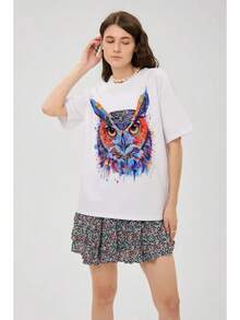 ¡La camiseta de mujer más popular de 2026! Camiseta de manga corta para mujer, moderna, juvenil, ligera y casual con ajuste regulable. ¡El material es  y confiable! - búho blanco - Ver 2