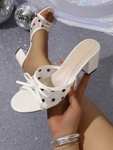 Giày sandal cao gót đế dày mũi tròn dành cho nữ, sandal hở mũi gợi cảm gót nhọn kiểu dáng nhỏ nhắn mùa xuân/hè mới, sandal thắt nơ. - trắng - Xem 7