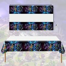 1pc Disposable PE Tablecloth With Neon Blue Purple Character Print, Alien Skin, Mech Knight, X-Shaped Light Pattern For Birthday Party Dessert Table Decor Random Style - Multicolor - View 5