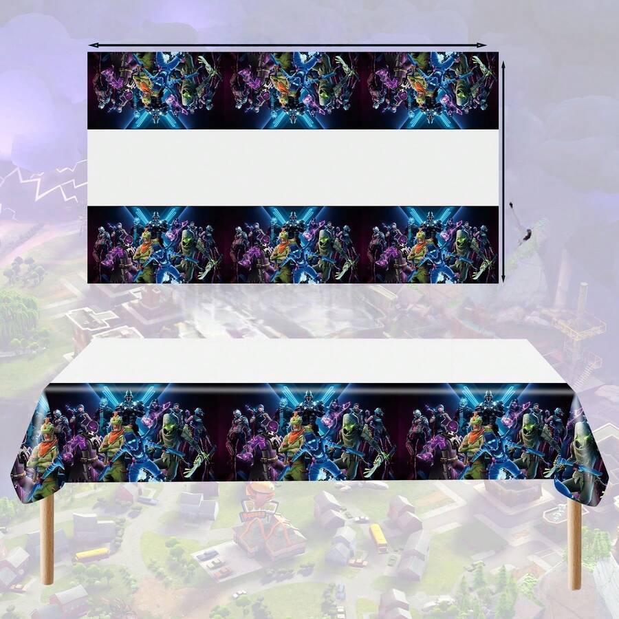 1pc Disposable PE Tablecloth With Neon Blue Purple Character Print, Alien Skin, Mech Knight, X-Shaped Light Pattern For Birthday Party Dessert Table Decor Random Style - Multicolor - View 1