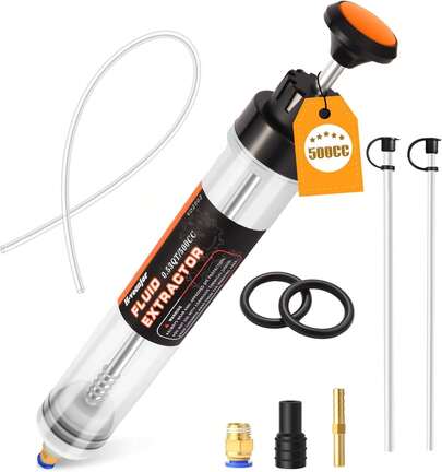 500cc Fluid Extractor Pump For Automotive Oil Changes, Manual Syringe Evacuator With 32" Hose And Extra Tubes, Powerful Suction For Easy Fluid Transfer