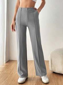 Pantalones rectos de traje sólidos para mujer en otoño/invierno - Gris - Ver 3