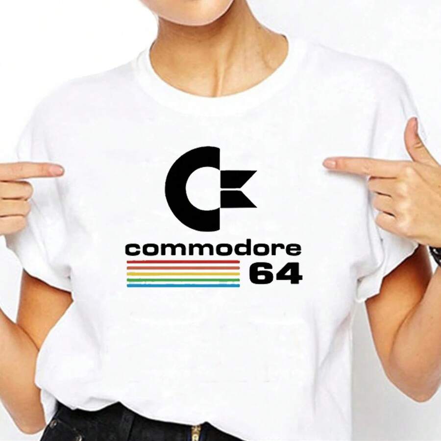 Camiseta de mujer de algodón manga corta casual estampado Commodore 64 moda urbana para mujer - Blanco - Ver 1
