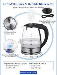 OCTAVO Fast Boil Electric Water Kettle, 1.8L Large Capacity With Auto Shut-Off And Boil-Dry Protection, Free Borosilicate Glass &Stainless Steel,Mother's Day Gift - Xem 6