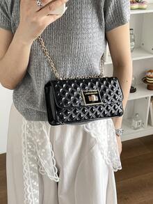 2026 Luxury Quilted Solid Color PU Special Lock Women's Shoulder Bag, Multifunctional Clutch, Suitable For Daily Outings, Work, Parties, Dates And More, Also Perfect As A Gift - Black - View 4