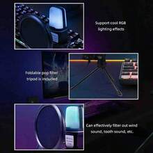 USB RGB Condenser Microphone With Noise Cancellation, Wired Gaming Microphone Suitable For Podcasting, Recording Studio, Live Streaming, Laptop, Desktop - Black - View 7