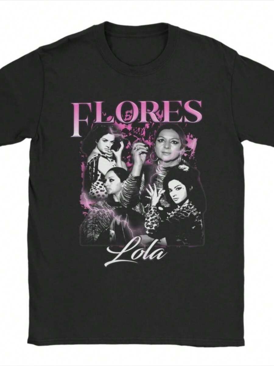 blusas para mujer Aesthetic Lola Flores T-Shirt For Men Women O-neck Short Sleeve Top Tee Singer Legend Cotton Summer Tops - Negro - Ver 1