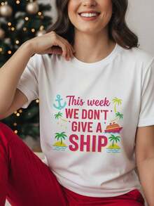 This Week We're Not Sailing. Family Cruise T-Shirt For Summer Vacation, Girls' Trips, 100% Cotton, Crew Neck, Family Vacation Top, Fun Gift For Women And Best Friends, Matc-1 Cotton T-Shirt - 白色3 - 查看 8