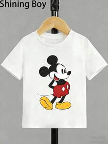 Boys' Classic & Stylish Disney Mickey Mouse Print T-Shirt-A Soft, Casual, Short-Sleeve Top With A Crew Neck. Featuring A Comfortable, Relaxed Fit, It Is Perfect For Everyday Wear And Visits To Theme Parks. - trắng - Xem 2