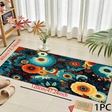 1 pieza Alfombra impresa con patrón floral retro 2D, Serie de felpudos largos, Adecuado para sala de estar, lavandería, baño, dormitorio, cocina - Multicolor - Ver 5