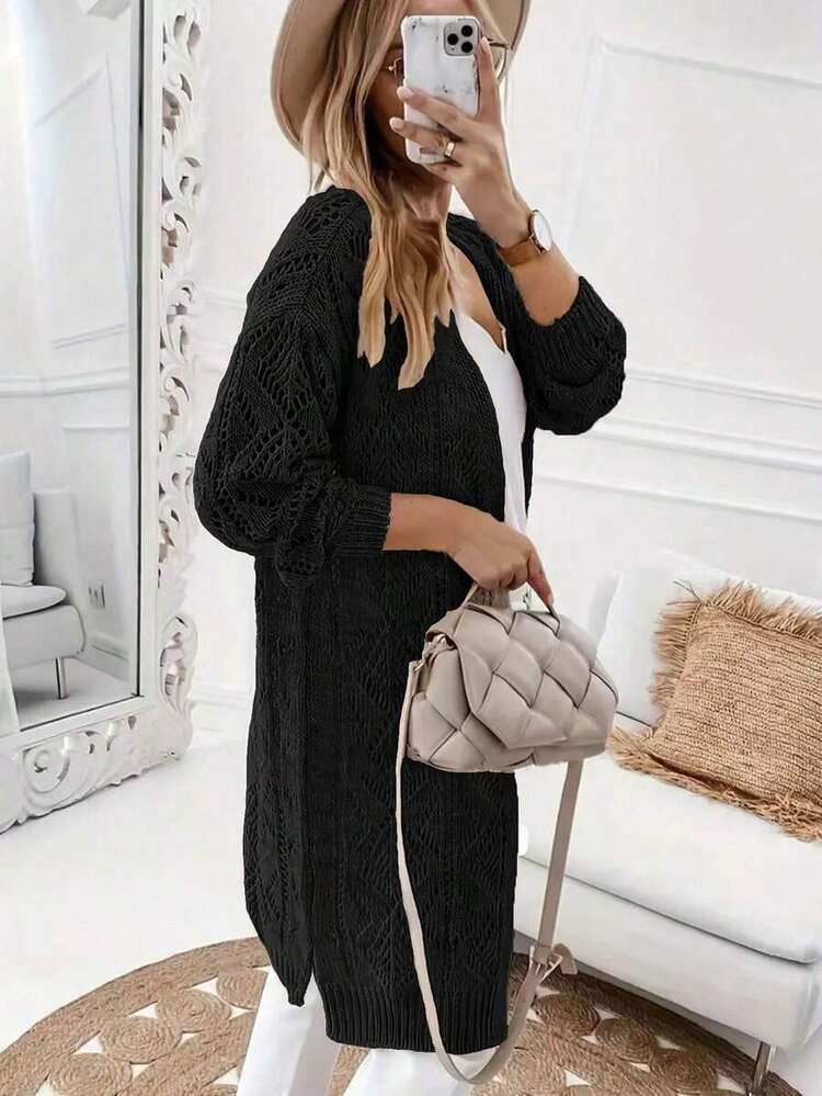 Plus Size Cardigans - Siyah - Görünüm 3