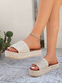 Nuevas sandalias de plataforma y cuña cómodas para mujer, adecuadas para el verano - Lino - Ver 6