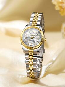 2pcs/Set Couple's Minimalist Fashion Roman Numeral Diamond Decorated Calendar Dial Classic Quartz Wrist Watch, No Watch Box Included - White - View 9