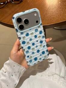 Polka Dot & Stripe Blueberry Pattern Phone Case Compatible With IPhone 17 Pro Max, Matte Finish Protective Cover Compatible With IPhone 17 Pro, 16 Pro, 16 Pro Max, 15 Pro, 15 Pro Max, Design - Baby Blue - View 15