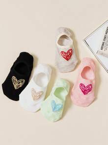 3/6 pares de calcetines tipo barco de moda para mujer con estampado de corazones de colores, antideslizantes y cómodos, aptos para primavera/verano, adecuados para uso casual y de commuting - Multicolor - Ver 2