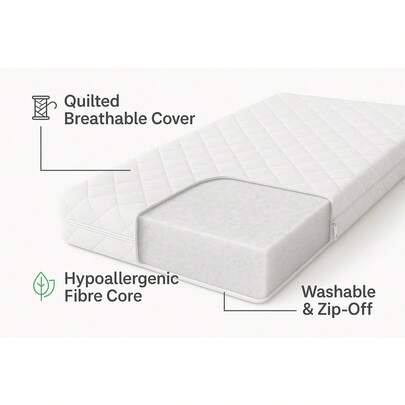 Fiber Thick Toddler Cot Mattress Anti Allergenic Removable Cover Firm Support