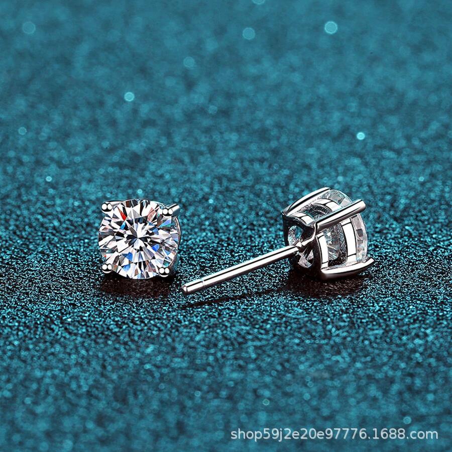 Swaro Pendientes de plata de ley s925 para mujer, pendientes de cuatro puntas con 160 puntos de moissanita, suministro directo del fabricante.Diamante sintético Moissanita, pasa detector de diamantes - zirconia de 5 mm - Ver 1