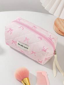 1 Piece/Set Floral And Bow Print Balletcore Travel Cosmetic Bag With Large Capacity, Makeup Bag, Cosmetic Bag, Toiletry Bag, Travel Packaging, Travel Accessories, Cruise Accessories, Student Dorm Accessories, Bridesmaid Gifts, Mother's Day Gifts, Birthday Gifts, Gifts For Friends And Teachers, Home Decor, Bedroom Decor, Jewelry Organizer, Lip Care Organizer, Nail Polish Organizer - Multicolor - View 9