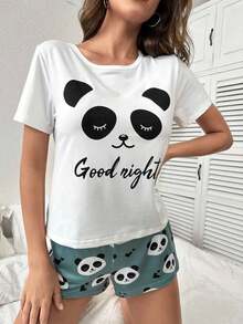 Una camiseta de manga corta para mujer con estilo retro americano, de corte holgado y con diseño estampado (los pantalones son solo para sugerencias de estilo). Esta pieza sencilla y elegante presenta un patrón de letras impresas con temática tropical, lo que la convierte en un elemento imprescindible para crear un look relajado de vacaciones, perfecto para ocasiones como el Día del Trabajo y el Día de la Independencia de México. - Blanco - Ver 3
