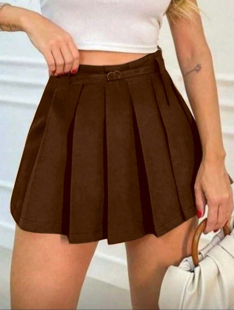 Solid Color Pleated Culottes, Bring Your Own Shorts - 紫紅色 - 查看 1
