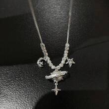 Dây chuyền tua rua hình sao Thổ mạ vàng trắng sang trọng, mặt dây chuyền đính đá Zirconia dành cho nữ, dây chuyền kiểu cung đình. - Vàng trắng - Xem 2