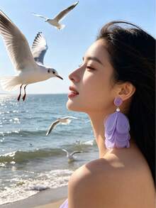 一对波西米亚风花卉设计耳环，夸张的多层3D布艺流苏和仿珍珠长耳环，适合派对、街头风、音乐节、海滩、比基尼等场合，优雅精致，女士之选。 - 彩色 - 查看 6